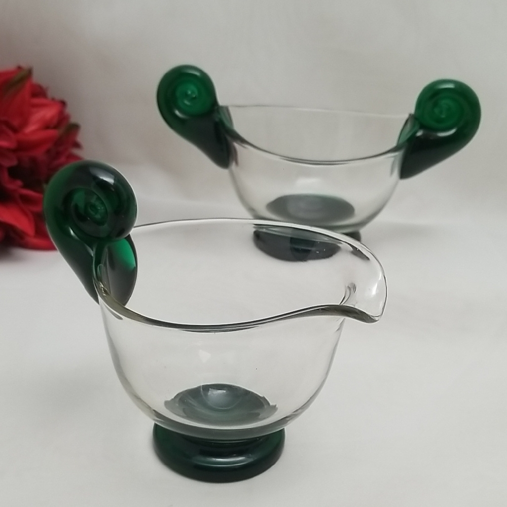 Fenton Rubel Emerald Scroll Creamer & Sugar